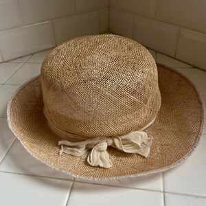 Louise Green Straw Hat with Dainty Ivory Fabric Bow
